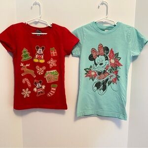 Disney Girls Minnie Mouse & Mickey Mouse Christmas Holiday T-Shirts Size Small